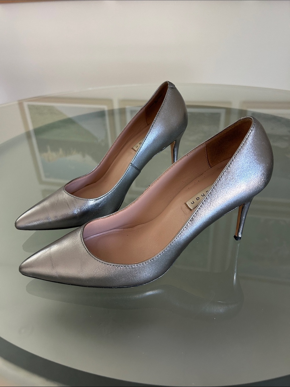 James Chan Metallic Silver Leather Pointed Toe Pumps Size 9